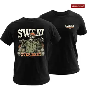 Sweat Over Debt Blue Collar T-Shirt, Hard Work Skull Worker Graphic Tee, Construction Worker Motivation Shirt, Tradesman Work Ethic Tee