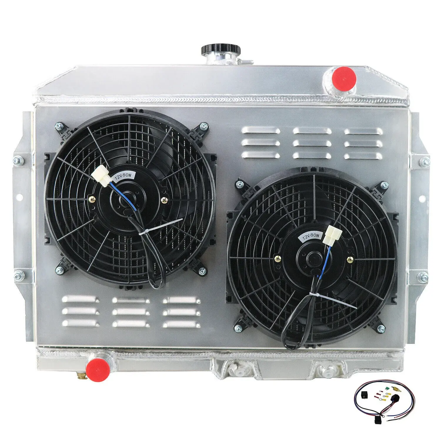 AlloyWorks 3 Row Radiator Shroud Fan+Relay For 1963-74 AMC Javelin AMX Rambler V8 GAS