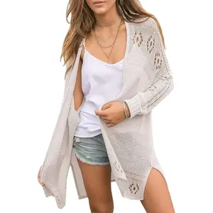 Women’s Open-Front Knitted Sheer Cardigan – Summer Boho Lightweight Long-Sleeve Kimono-Style Sweater