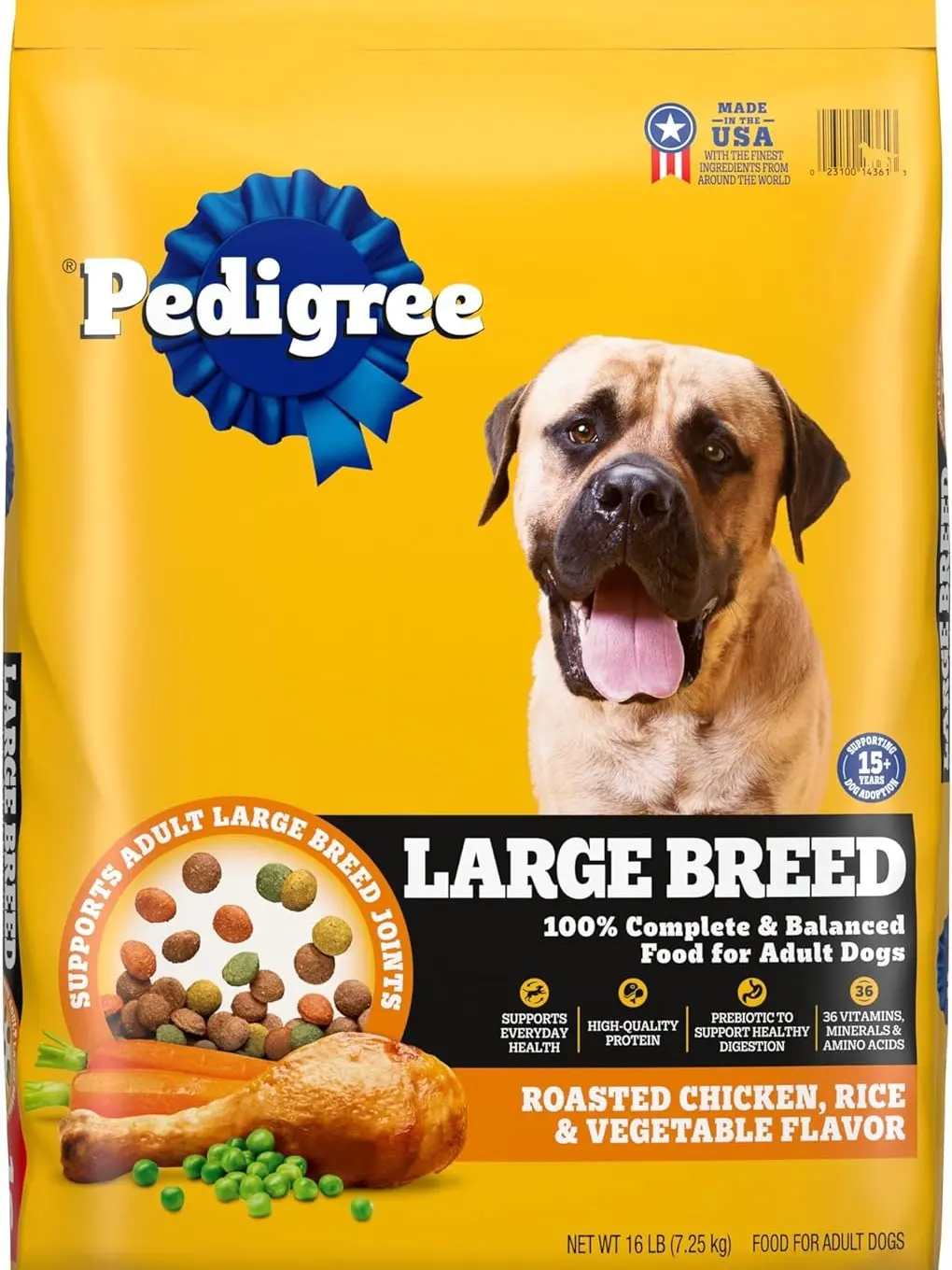 Pedigree Large Breed Dry Dog Food for Large Dogs, Roasted Chicken, Rice and Vegetable Flavor, 16 lb. Bag
