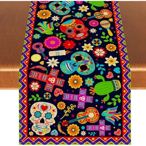 Day of The  Table Runner Dia De Los Muertos Tablecloth Mexican Altar De Muertos Sugar Skull Decorations and Supplies for  Table-13x72''