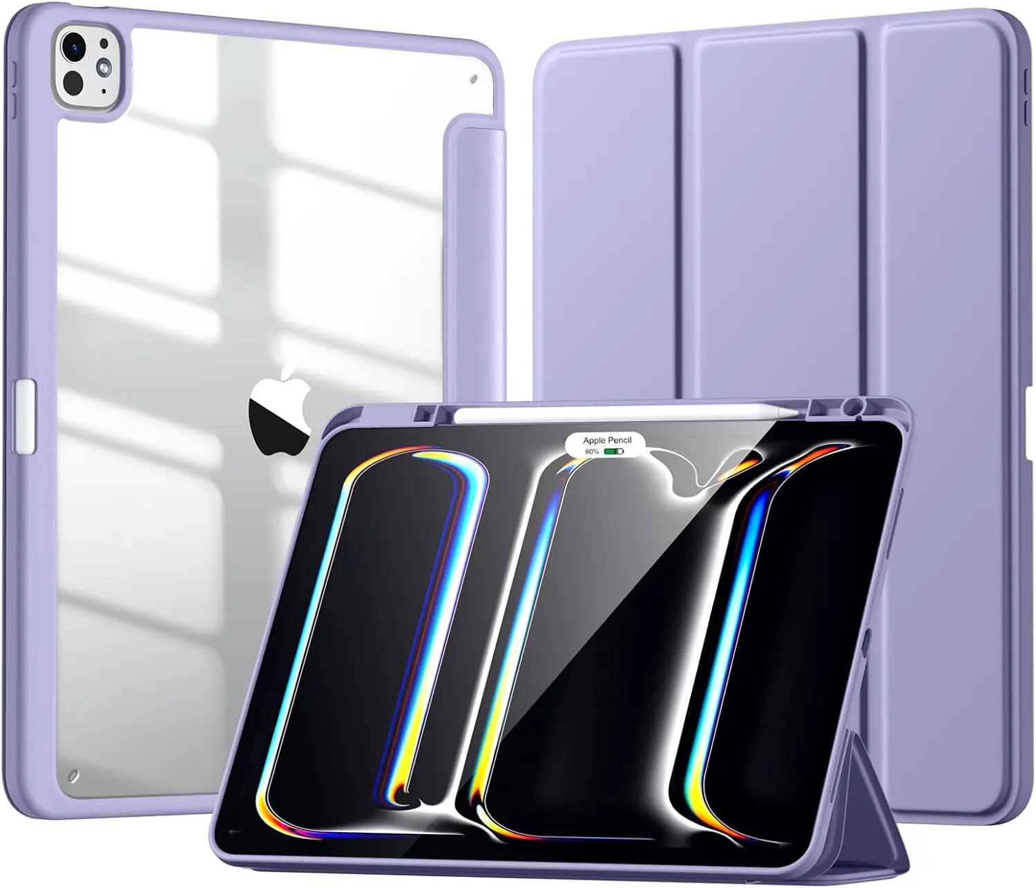Compatible with iPad Pro 13 inch Case M5 2025/M4 2024 with Built-in Pencil Holder,  for iPad Pro 13 Case with Hard Clear  Shell, Support Pencil Pro, Auto Wake/Sleep, Lavender