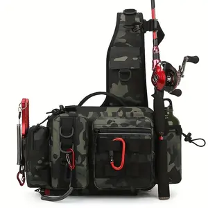 Outdoor Multi-Functional Fishing Backpack, Fishing Tackle Box Bag Single Shoulder Crossbody Tactical Bags with Adjustable Strap, Suitable for Fishing, Hiking, Camping - Camouflage with Lace-Up Detail