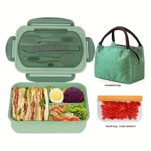 A set of lunch box, including lunch box+knife and fork+chopsticks+insulated bag+snack bag+rice spoon, with a large capacity of 1200ml/40.58oz. The lunch box is suitable for office and school use