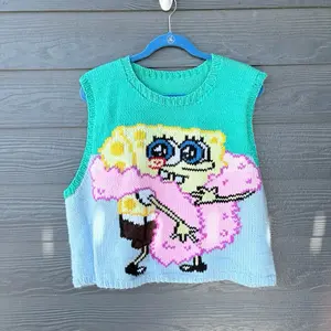 Handmade SpongeBob Knit Vest – One-of-a-Kind, Oversized & Super Cozy!