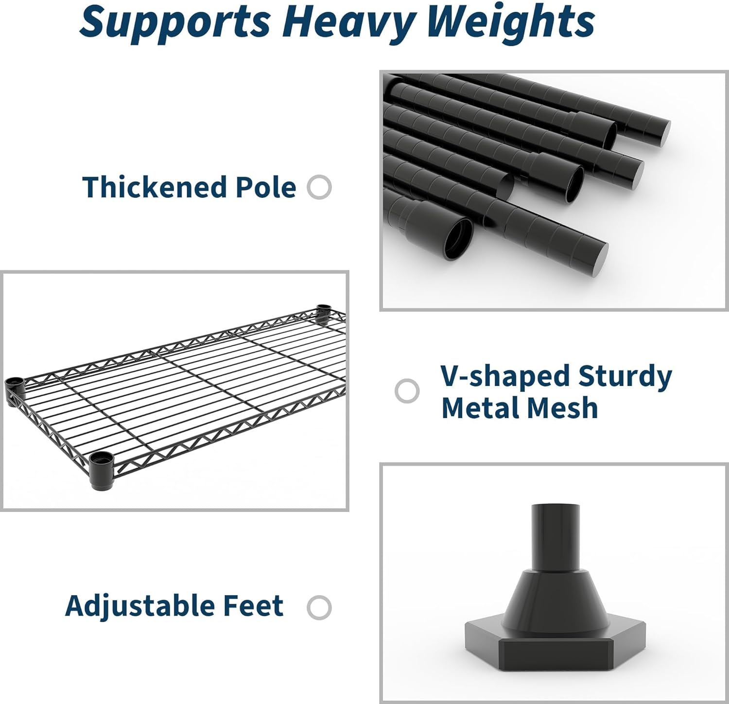 4-Tier Storage Shelves Metal Shelving Unit 13.8" D x 59" W x 59.5" H, 1060 LBS Heavy Duty Wire Shelving, l-Shaped Storage Rack with Adjustable Shelf for Home, Pantry & Warehouse