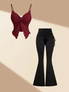 Home Casual Solid Color Basic Minimalist Long Pants Trouser Set, Plain, Comfortable and Stylish, Perfect for Daily Wear, Everyday, Men's Fashion Essentials