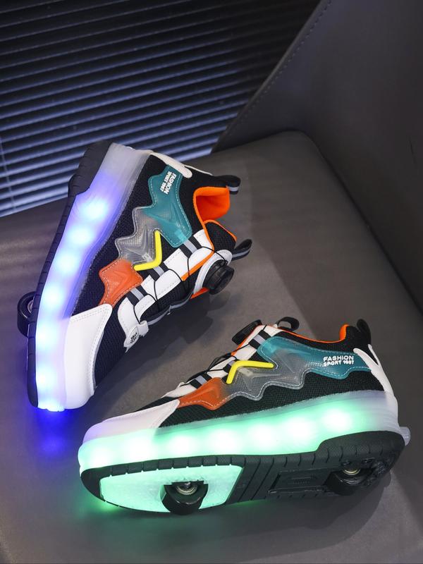 USB Charging LED Colorful Glowing Shoes, Night Light Roller Skates, Parent-Child Mesh Kids Shoes, Sports Sneakers, Fashionable Skate Shoes