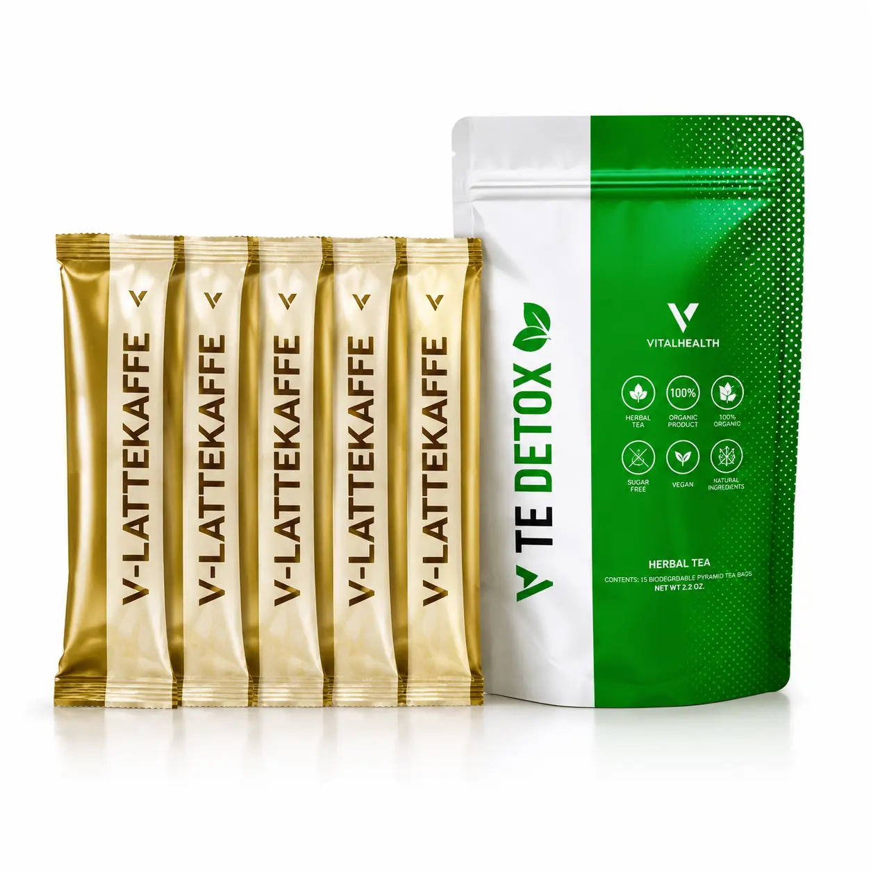 7-Day Wellness Bundle - 5 V-LatteKaffe Instant Coffee Sticks, 1 Herbal Tea Bag - Energy, Focus Support for Daily Wellness