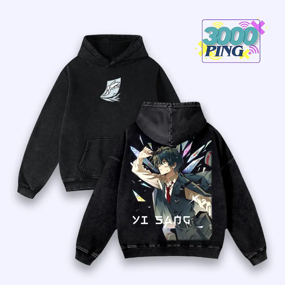 Yi Sang Limbus Company Vintage Bootleg Inspired Wash Tee, Retro Anime Video Game Graphic Unisex T-Shirt, Y2K Shattered Glass Throwback Heavyweight Sweatshirt, Japanese Streetwear Nostalgia Oversized Hoodie And Tank Top