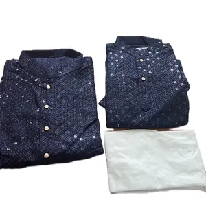 Father Son Combo Chikankari Kurta for Men - Traditional Menswear - Tops(Note:No pants included in fathers kurta)