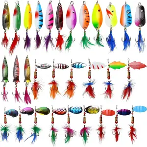 Rooster  Tail Fishing Lures Kit, 30 count Spinner Baits Trout Lures Kit Metal Spoons with Feathered Treble Hooks Inline Spinnerbaits for Bass Trout Walleye Freshwater Saltwater