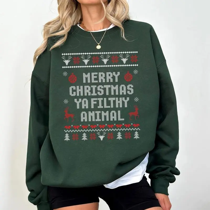 Merry Christmas Ya Filthy Animal Sweatshirt, Ugly Christmas Sweater, Funny Christmas Shirt, Christmas Gifts, Christmas Winter Xmas Crewneck