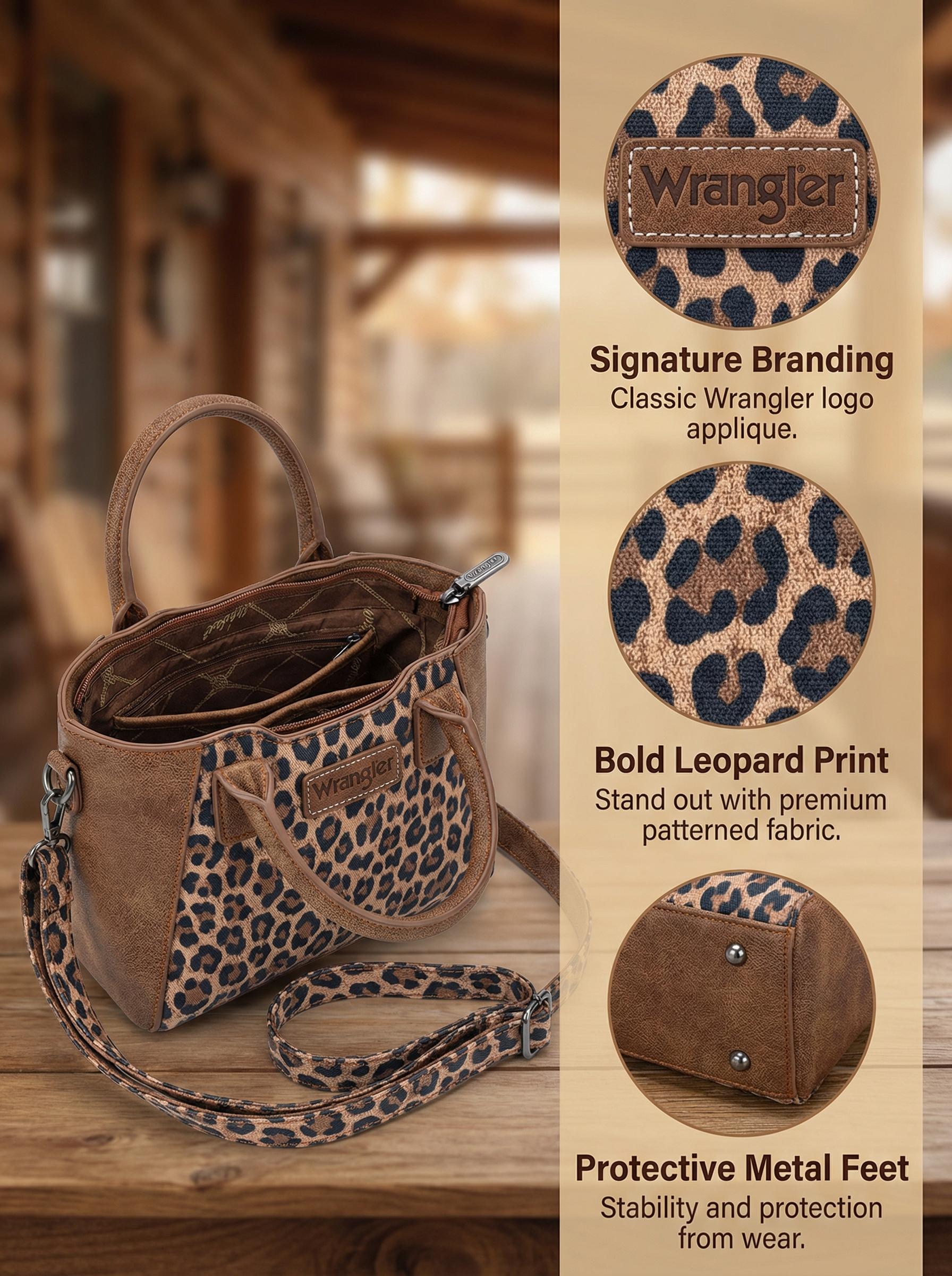 Wrangler Leopard Print Small Tote Crossbody Bag for Women Everyday Use with Adjustable Strap and Stylish Design cross  body