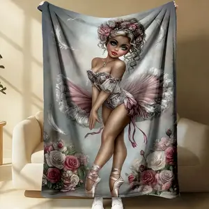 Ballet Girl Romantic Dreamy Flannel Blanket,Large Bright Eyes Ballet Girl Lace Pink White Puffy Skirt Pink Pointe Shoes Elegant Cover Blanket,Soft Fluffy Warm Blanket,Outdoor Sports Blanket,Gift Blanket, Suitable Living Rooms,Sofas,Offices,Camping,Travel.