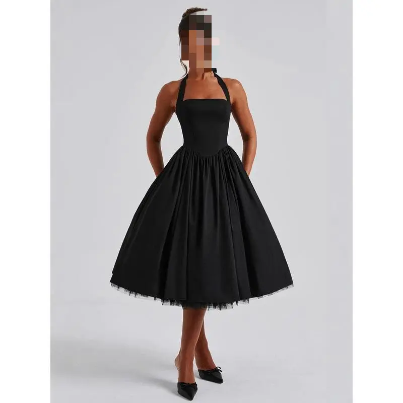 2025 New cross-border dresses from Europe and America, puffy dresses, evening gowns, women's lace-up dresses..