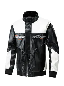 Men's American Vintage Motorcycle Jacket, PU Leather Fabric, Glossy Texture, Durable Easy Care, Outdoor Camping Streetwear, Zippered Jacket