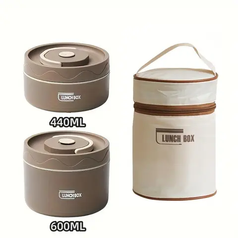 Stainless Steel Durable Lunch Box Set, 1 Count Round Bento Box with Storage Bag, Portable Healthy Eating Food Container for Home Office School Picnic Travel Lunchbox Healthy Eating Containers