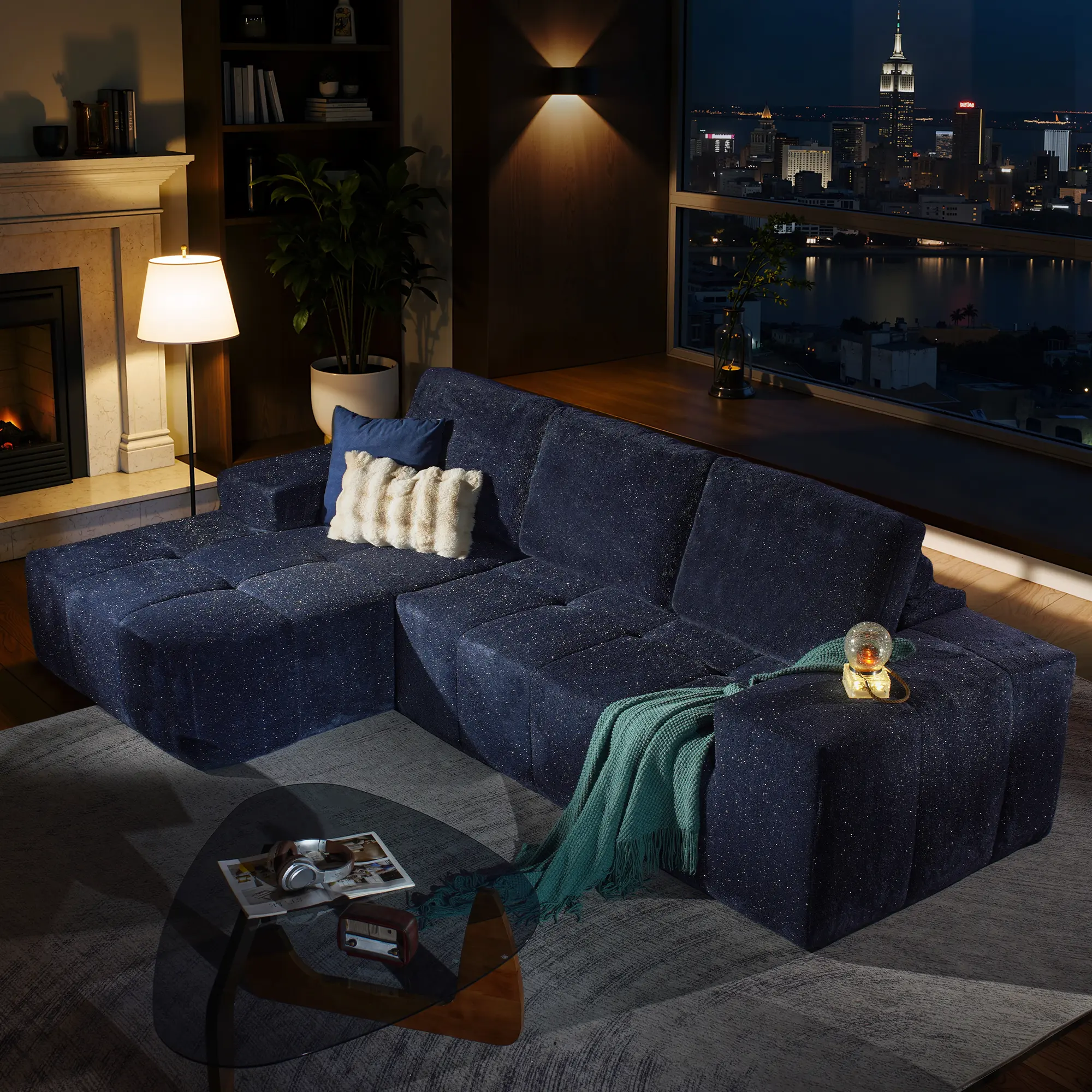 ALLWEX 114" Luxury Modular Sectional Sofa, Silver Wire Fabric L Shaped Couch with Chaise, Oversized Deep Seat Cloud Sofa with Plush Cushions, Modern Upholstered Lounge Sofa for Living Room, Apartment & Family Space