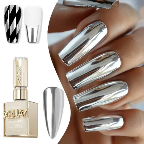 XEIJAYI 1PC 15ML TPO&HEMA-Free Platinum Shine UV Metal Gel, Mirror Metal Nail Supplies, Metallic Sparkle Art Decoration Gel Polish, Soak-Off UV LED Curing DIY Kit for Home Salon Fine Details
