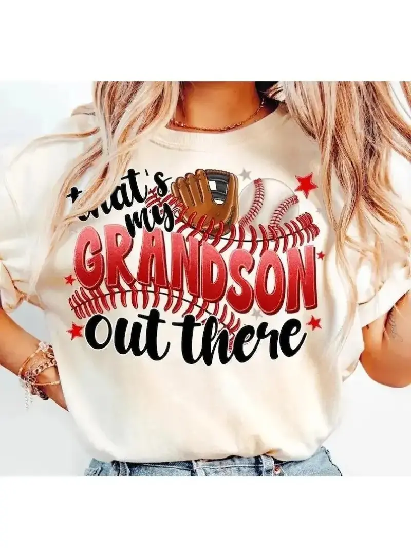 [Sale Up To 50%] That's My Grandson Out There Baseball Grandma Shirt, Baseball Mother's Day T-Shirt, Baseball Lover Mama T-Shirt