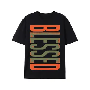 Blessed" Olive-Inspired Men's T-Shirt in Solar Orange & Black - 100% Cotton, Casual Crew Neck, Short Sleeve Tee with Camo Pattern - Ideal for Outdoor Activities, Training & Dates