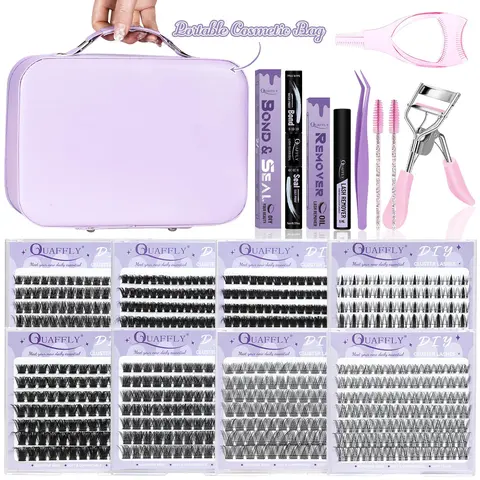 Portable Eyelash Kit, 1 Box Individual False Eyelashes with Eyelash Glue & Tweezers & Remover & Brushes & Eyelash Curler, Eye Makeup Enhancement Tool, Cosmetic, DIY Lash Cluster, Eyelash Bonding Tools, Eyelashes Makeup Set