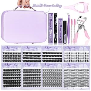 portable eyelash kit, 1 box individual false eyelashes with eyelash glue & tweezers & remover & brushes & eyelash curler, eye makeup enhancement tool, cosmetic