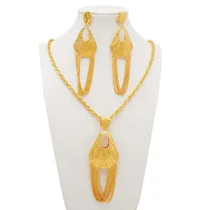 GoldPlatedPendantCharmNecklaceDubaiPopularLuxuryEarringWeddingJewelrySetForSpecialOccasionsAndDailyGift