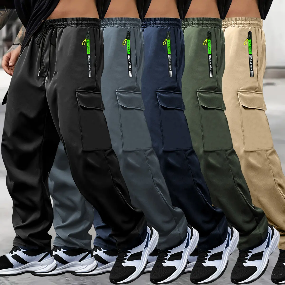 Black + Gray + Blue + Green + Khaki