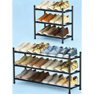 Stackable Metal Shoe Rack, 3-Tier Adjustable Standing Shoe Shelf Organizer, Space-Saving Storage for Closet Entryway, Expandable Shoe Rack for Front Door Entrance, Sturdy Small Shoe Racks for Home