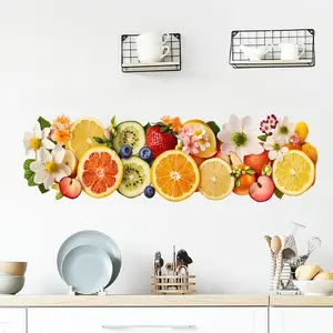 1pc Fruit Flower Combination Wall Sticker, Floral Pattern Sticker, Decorative Wall Sticker, Self-Adhesive Waterproof Wallpaper for Kitchen Living Room Decor, Easy to Apply and Remove