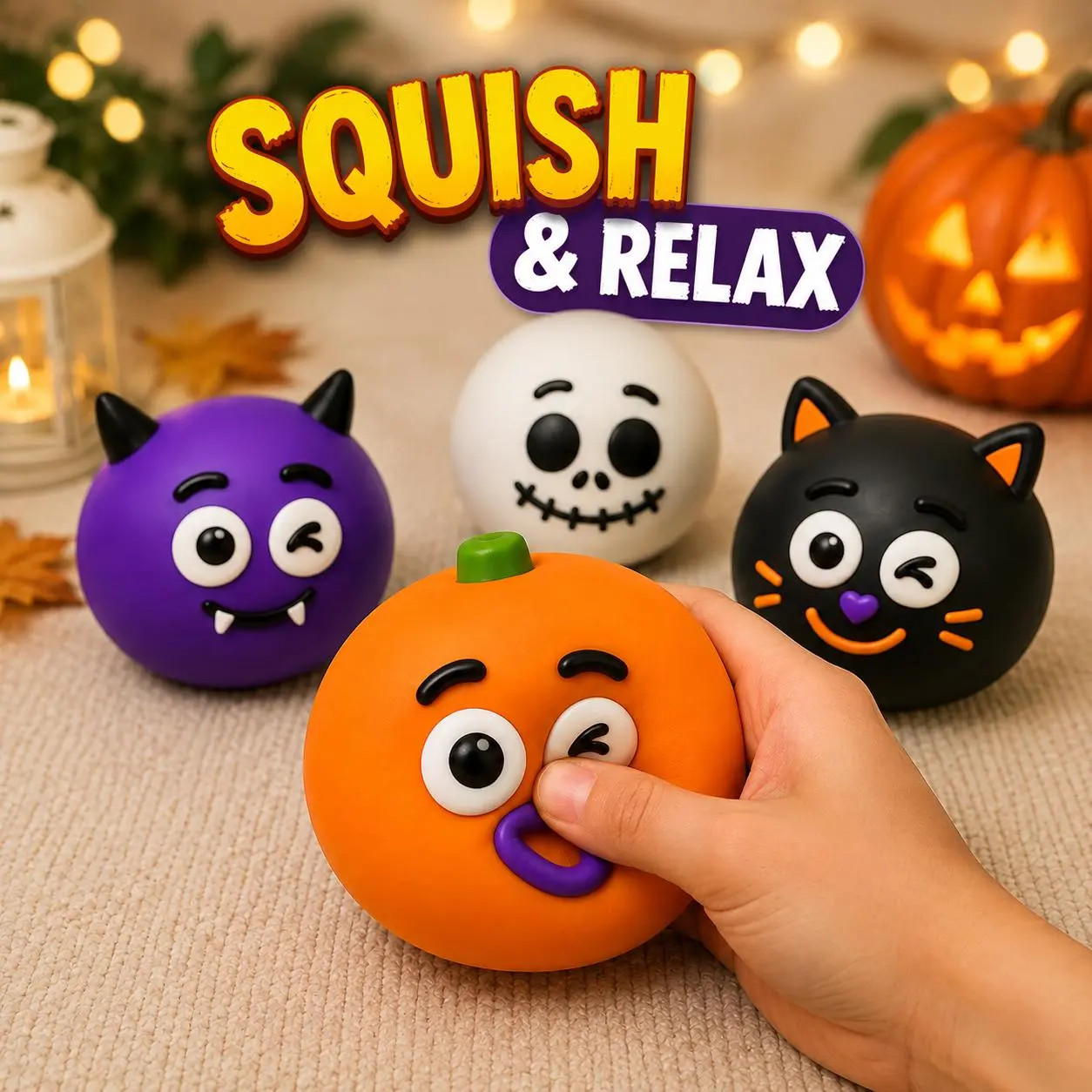 Halloween Face Swap Squishy Toy, 4.3-Inch Slow Rising TPR Squeeze Ball, DIY Expression Sensory Fidget Toy, Stress Relief Gift Toy, Spooky Party Favor for Teens and Adults
