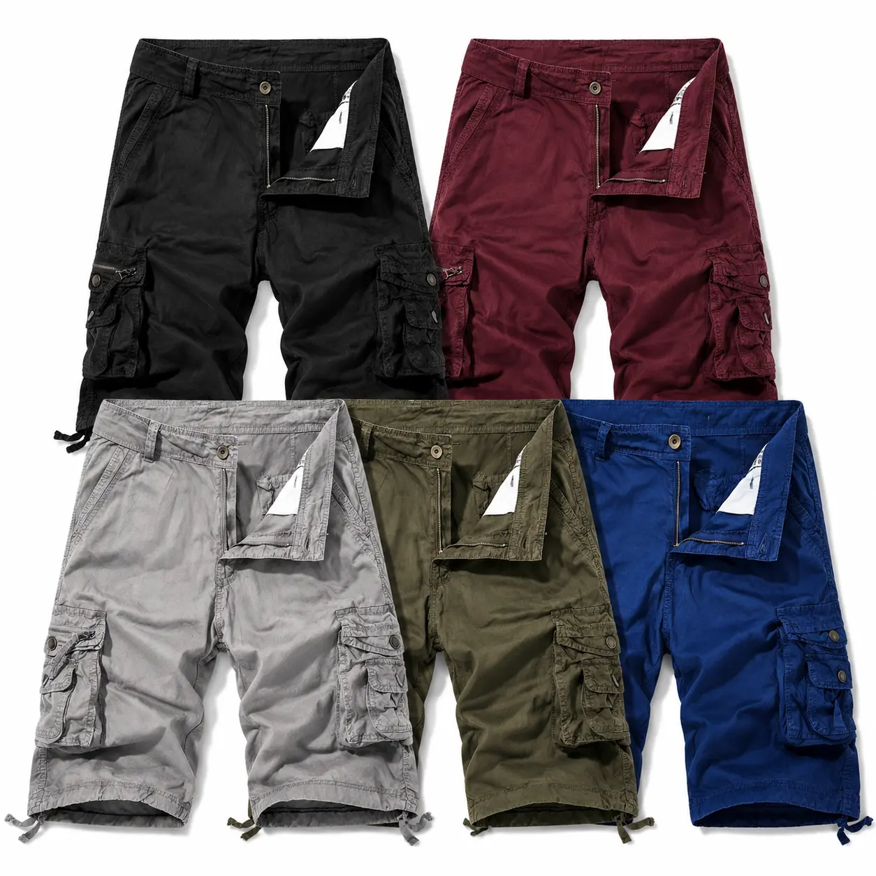 Men's Cotton Cargo Shorts in a Casual Loose Fit with Multiple Pockets, Stylish Mid-Length Summer Wear Men's Cotton Cargo Shorts in a Casual Loose Fit with Multiple Pockets, Stylish Mid-Length Summer Wear