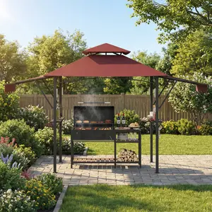 🍔 Heavy Duty 8x5 ft Grill Gazebo – Double-Tier Steel Patio Shelter with Adjustable Dual Side Awnings, 2 Utility Shelves, Hooks & Ceiling Light Hook – Perfect for Backyard BBQ or Garden! ✨