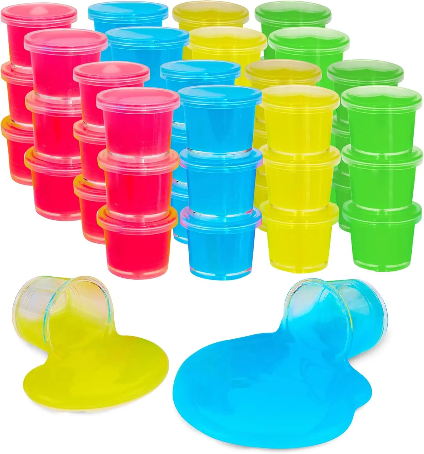 PLAYBEES Mini Glow in The Dark Slime 48 Pack Neon Blue Green Pink Yellow Colors Glowing Slime Kit for Kids Party Favors Goody Bag Fillers USA
