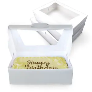 MT Products White Cake Boxes 19" x 14" x 4" - Auto Pop-Up Bakery Boxes with Window - Made in USA