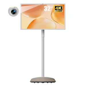 KTC MEGAPAD 32" 4K UHD Smart Touch Portable TV, 3840*2106 60Hz Touch Screen Monitor with Rolling Stand, RAM 16G + ROM 256G, Android 13, Wifi 6, Bluetooth5.2, Google EDLA & TUV LBL Certified, 8MP Camera, 9500mAh Battery, 4×8W Speakers, A32Q7 MAX