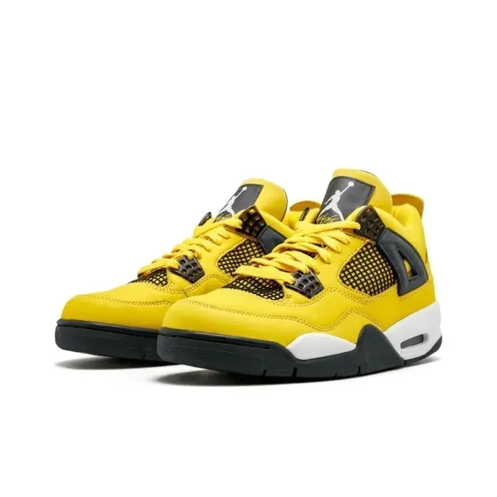 Brand New Sealed Retro 4 Lightning Yellow Black Mid Top Sneakers Unisex Street Fashion Daily Cushion Basketball Shoes With Original Shoe Box
