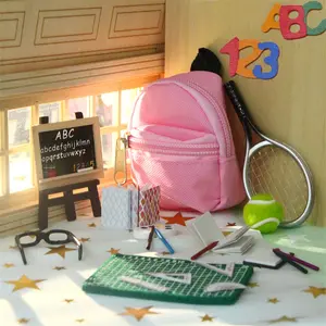 14pcs Dollhouse mini campus stationery miniature pencil ruler BJD doll canvas school bag book simulation school supplies