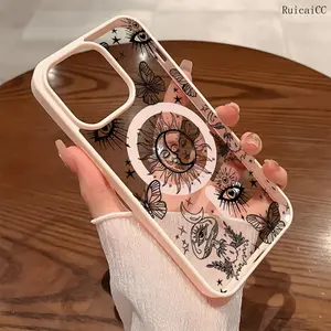 Premium Magnetic Phone Cases for iPhone 11-17 Pro Max Retro Sun Moon Eyes y2k MagSafe Ready Anti-Fall Ultra-Thin TPU Cover Shockproof Protector Aesthetic Design