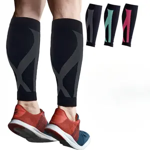 1 Pair Gradient Compression Leg Sleeves for Men and Women - Enhanced Support for Running, Sports Activities, Breathable Textured Fabric, Black with Blue Accents, Travel Compression Wear | Performance Apparel | Stretchy Fabric Sleeve