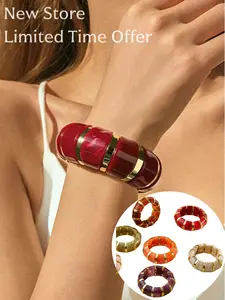 Vintage Acrylic Bangle Amber Brown Gold Accent Bracelet for Women Daily Wear Party