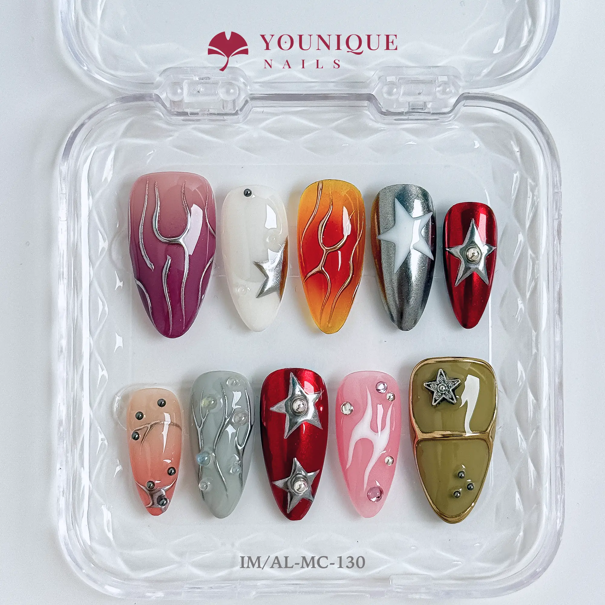 Younique Nails 2025 |  10PCS 100% Handmade Press-On Nails | Reusable Colorful Art