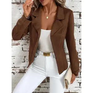 A lady's brown collar blazer with a waistline and long sleeves, exuding elegant style and suitable for both casual and formal occasions.