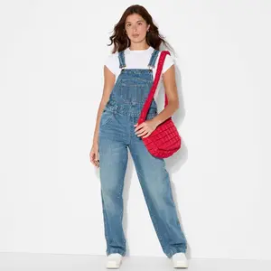 Women's Mid-Rise Denim Baggy Overalls - Wild Fable