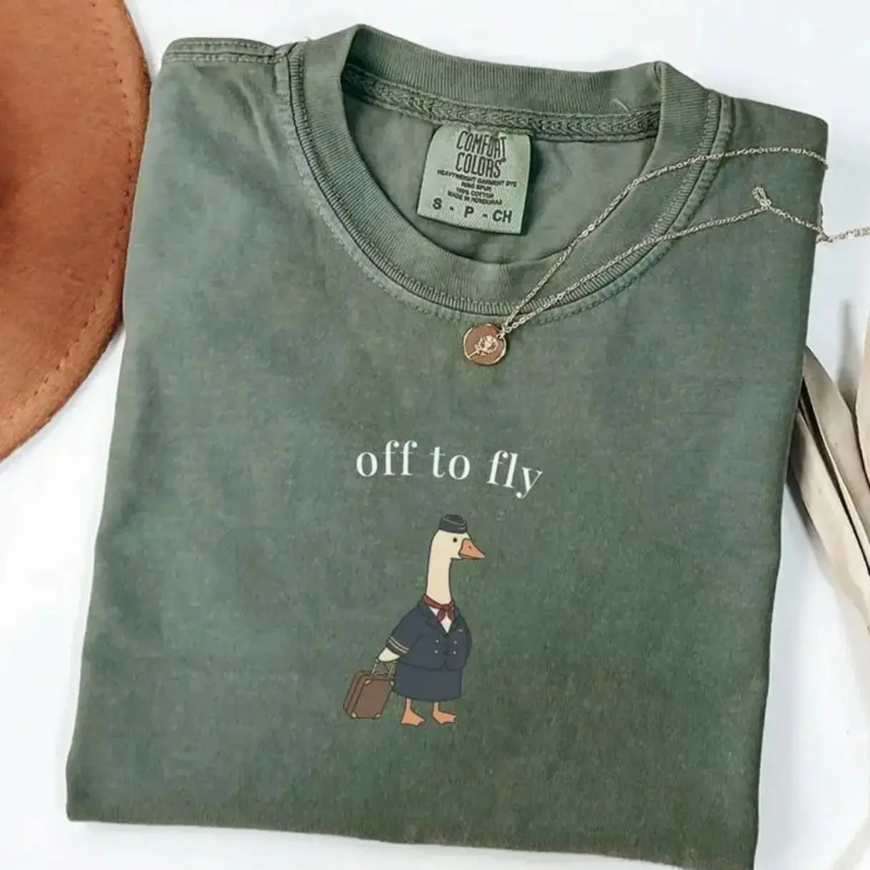Comfort Colors Funny Flight Attendant Goose TShirt, Unisex Airline Crew Tee for Moms, Cute Vintage Gift, Apparel Made In The US - Sunwashed Clothing		
