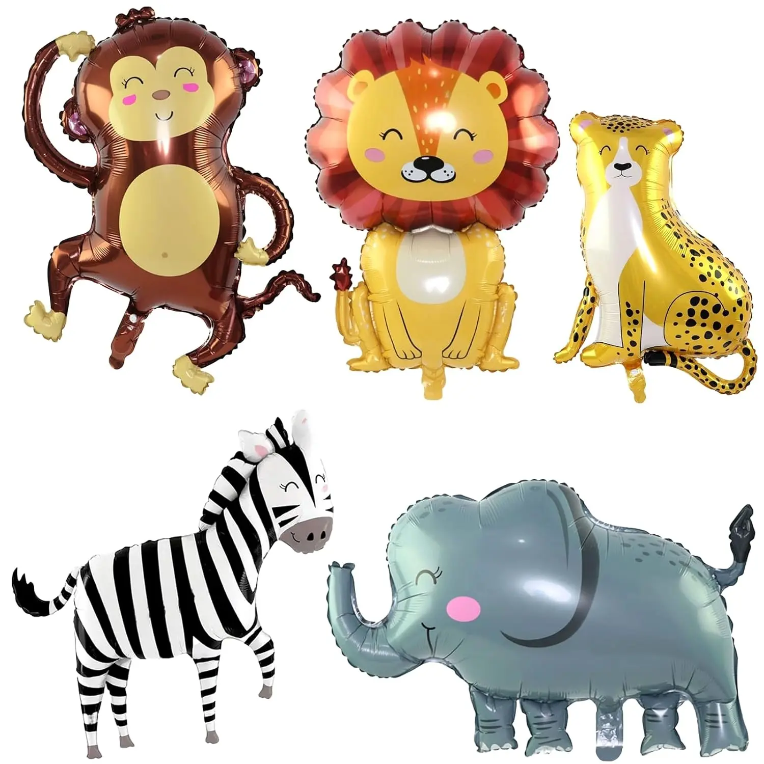 Jungle Safari Balloon Set with Lions, Elephants, Monkeys, and Zebra Foil Balloons for Party Decor