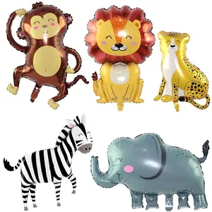 Jungle Safari Balloon Set with Lions, Elephants, Monkeys, and Zebra Foil Balloons for Party Decor