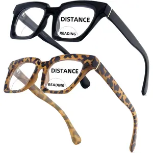 Bifocal Reading Glasses for Women Oversized Dual Focus Blue Light Readers Oprah No Line Clear Square Retro Eyewear